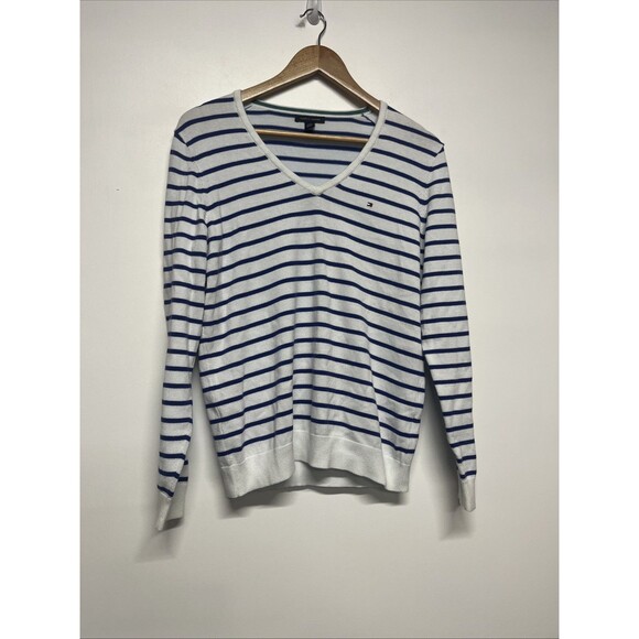Tommy Hilfiger Sweater Womens L‎ Blue Pima Cotton Blend Comfy Lightweight Soft - Picture 1 of 4
